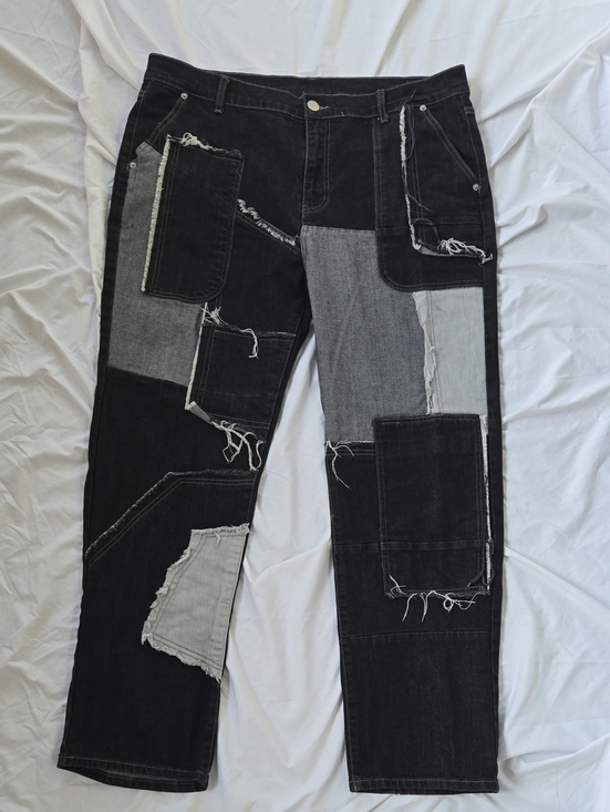 Other - Mens Cool Black Jeans With Multi Patch Work Different Colors & Fringe Front Only